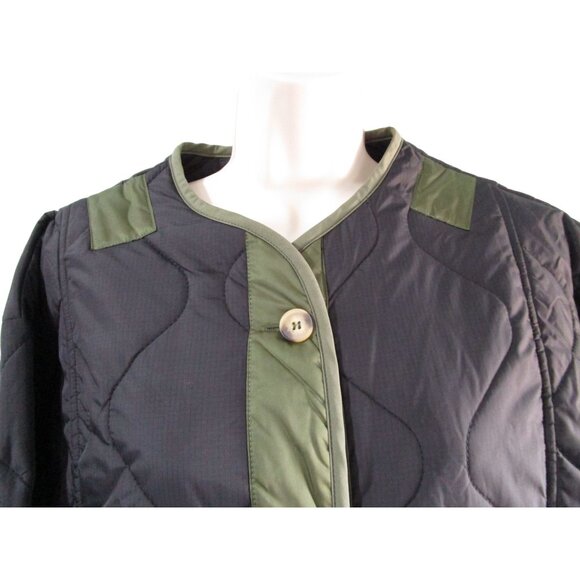 Aaron Amber Small Quilted Nylon Jacket Black Green Button Front NY Co New - Picture 10 of 16